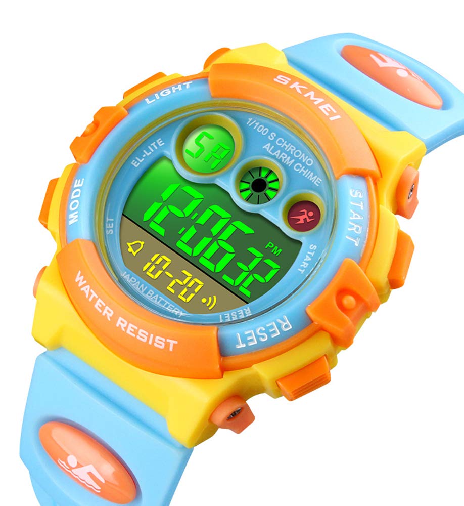 Tonnier Watch Kids Sports Watch Multi Function Digital Watches Colorful LED Display Waterproof Wristwatches for Children with PU Band