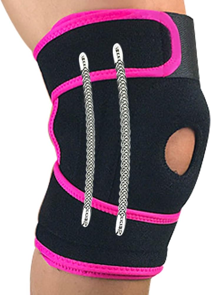 Knee Brace, Breathable Knee Support Sleeve for Arthristis, ACL, Tendonitis Pain, Meniscus Tear, Running, Sports, Volleyball, Injury Recovery, Pain Relief - Adjustable Open Stabilizer Knee (Rose red)
