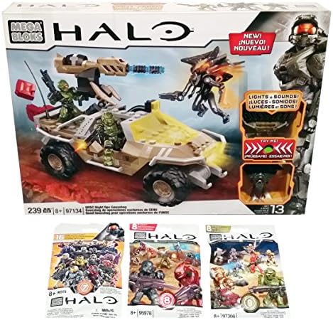 Mega Bloks Halo Bundle - UNSC Night Ops Gausshog (97134) + Series 7, Series 8 &amp; Series 9 Blind Bags (1 Pack of Each)