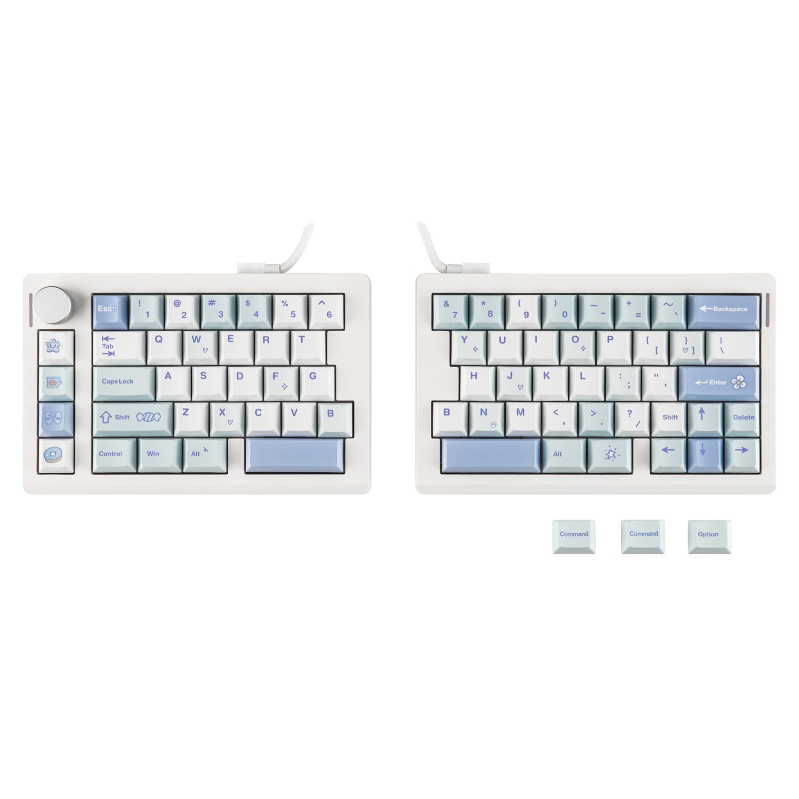 EPOMAKER Split70 Wireless Ergonomic Keyboard with QMK/VIA and Knob, Mechanical Gaming Keyboard with RGB, Hot-Swap, Creamy Linear Switch, PBT Keycap, Mac Modifier, Gasket, 70% Split Layout (White)