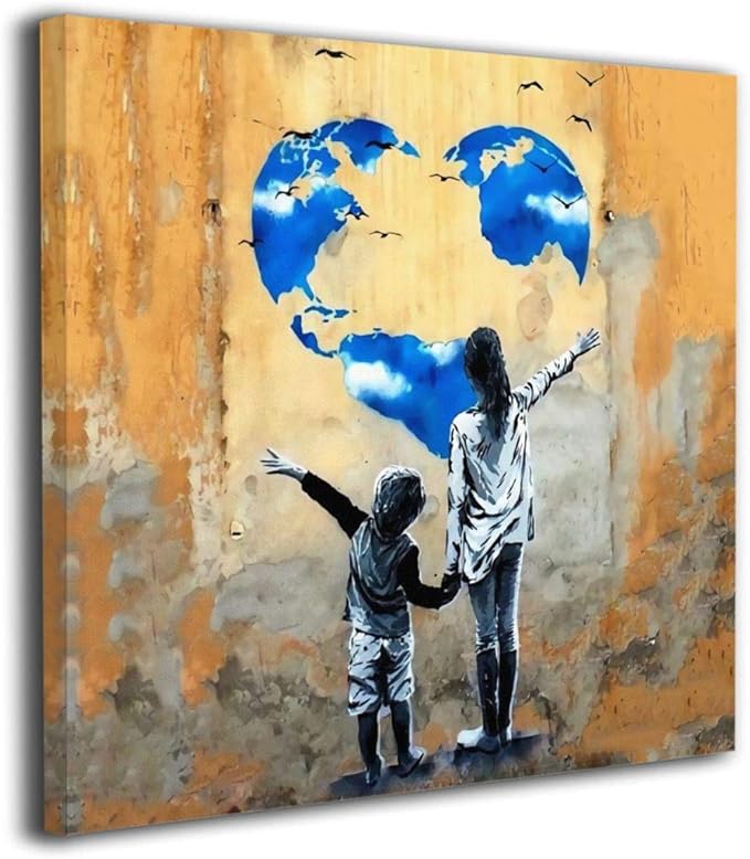 Amazon Co Jp 絵画家 バンクシー ワールド ハート アートパネル インテリア絵画 装飾画 アート パネル絵 モダン絵画 玄関に飾る モダンアート キャンバス絵画 壁掛け 部屋飾り 木枠付きの完成品 服 ファッション小物