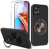 for Motorola Moto Edge+ Plus 5G 2023 Phone Case with Glass Screen Protector, 360&deg; Rotatable Wireless Charging Ring Holder Kickstand Silicone Protective Cover Case for Moto Edge+ Plus 5G 2023 - Black