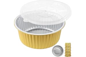 MESTAEK 10" Sturdy Aluminum Foil Pans with Lids (5 Pack), 2X Thicker Heavy Duty Reusable Foil Tin for Cooking Baking