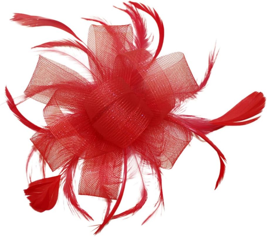 SZTARA Charming Feather Hair Band Fascinator Hat Feathers Mesh Flower Knot Headband with Hair Clip