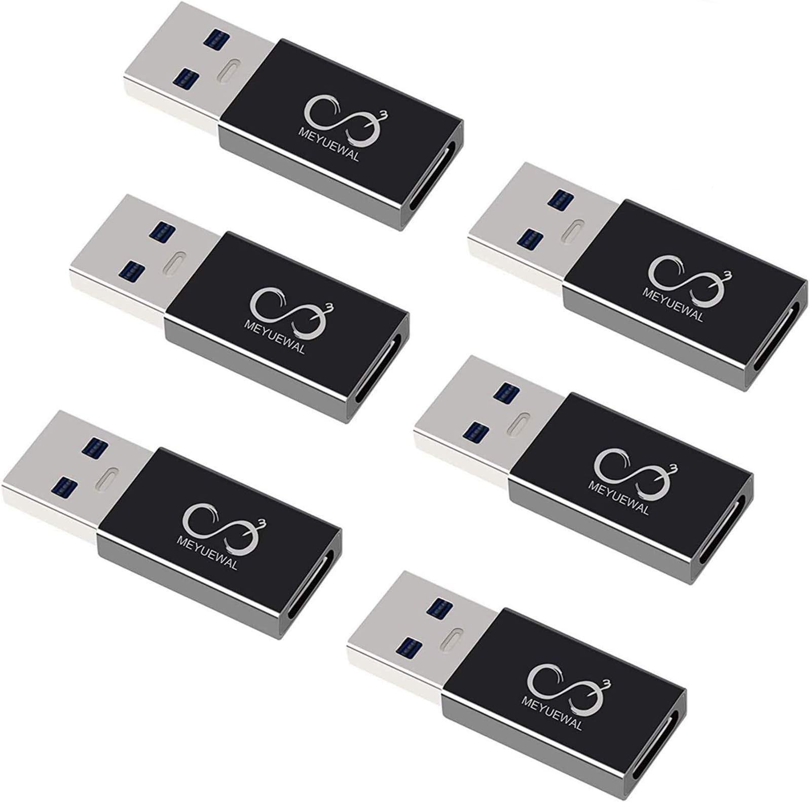 MEYUEWAL USB C to USB Adapters, Converts Type C Female to Micro USB Male Data Converter for Android Samsung Galaxy S7 S6 Edge Note 5 LG G4 Nexus 5/6 More (6Pack) (Black)
