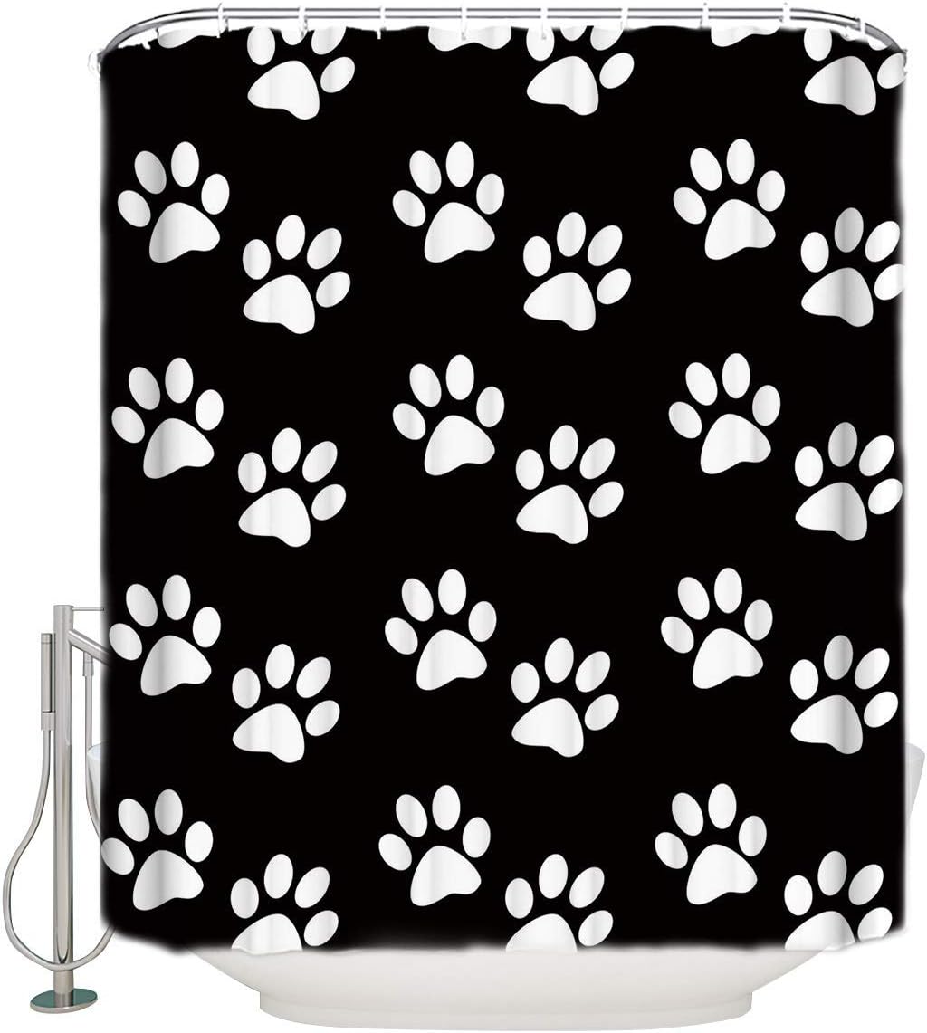 EIGTU Dog Paws Footprint Fabric?Shower?Curtains Black White