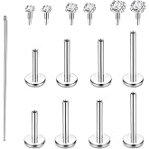 MakemadeDIY G23 Titanium Flat Back CZ Stud Piercing Earrings - Flatback Earrings Hypoallergenic Internal Thread 16G Cartilage Conch Medusa Nose Helix Lip Labret Piercing Jewelry for Women Men