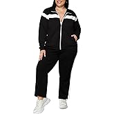 UOUA Plus Size Womens 2 Piece Sweatsuits Outfits Zip Up Jackets & Sweatpants Casual Loungewear Tracksuit Sets