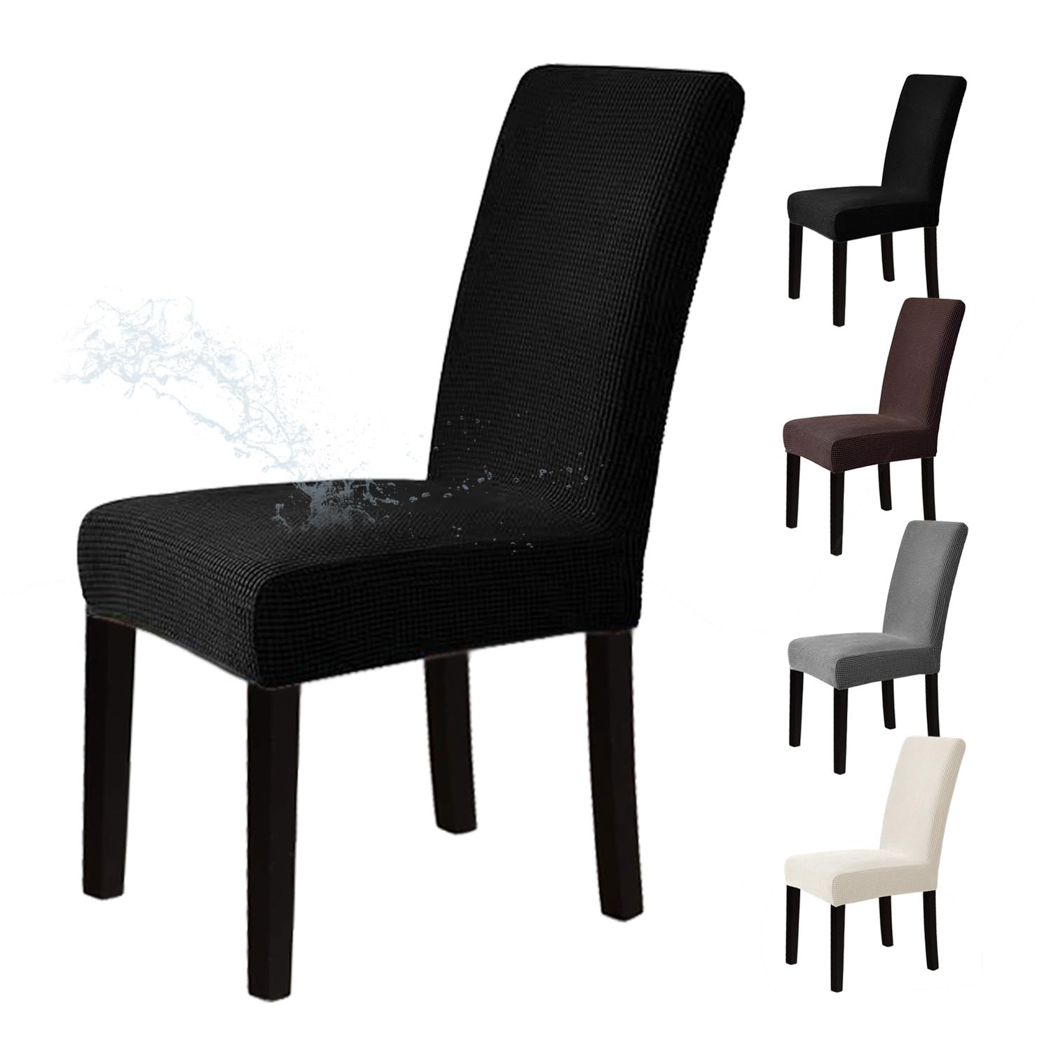 Dubest Chair Covers Set of 4 Dining Seat Covers Stretch Slipcovers Spandex Washable Chair Cover Protector for Wedding Kitchen Dining Room Office Home Hotel Banquet Ceremony Decoration(Black)