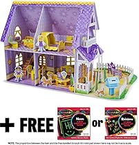 Pretty Purple Dollhouse: 3D Puzzle & Playset In One + FREE Melissa & Doug Scratch Art Mini-Pad Bundle [94610]