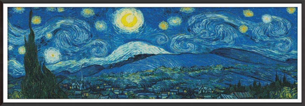 YEESAM ART Cross Stitch Kits Stamped for Adults Beginner Kids, Starry Sky by Van Gogh 11CT 149×54cm DIY Embroidery Needlework Kit with Easy Funny Preprinted Patterns Needlepoint Christmas
