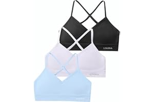 Livona Racerback Training Bra for Girls- 3 Pack Seamless Sports Bra, Padded Everyday Bra Bralette,Crop Cami Tank Top (6-14)
