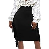 UEOIOW Women's High Waist Side Tassels Fringe Bodycon Pencil Midi Skirt