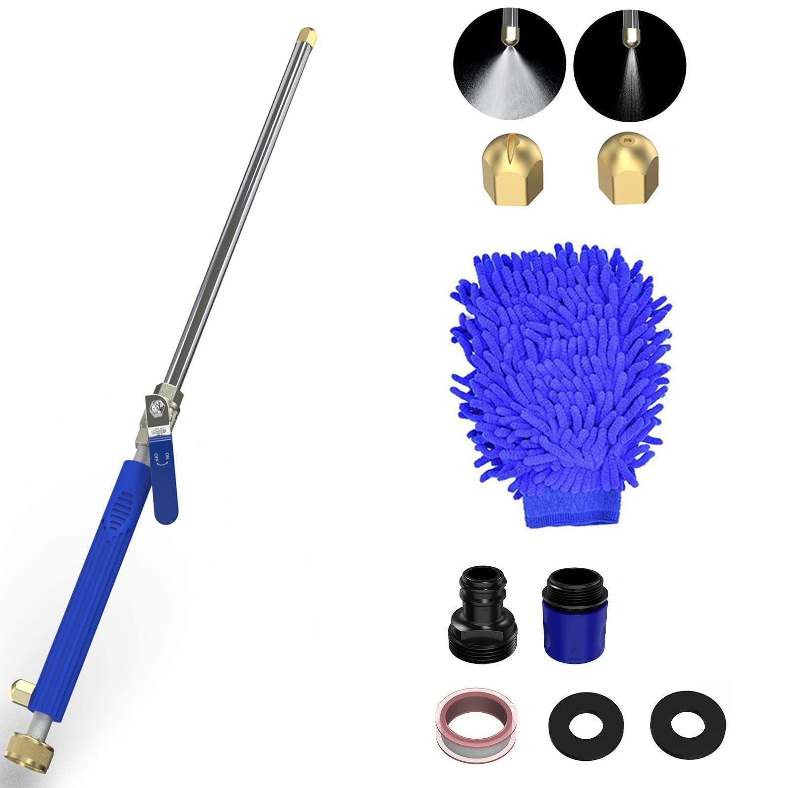 Photo 1 of Karveden High Pressure Washer Wand, Hydro Jet Nozzle Power Washer Tools with 2 Different Pressurizing Nozzles and Hose Quick Connectors for Car Washing, Garden Cleaning, Patio, 18Inch Blue