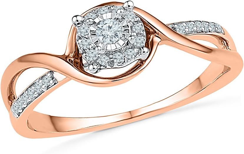 Women's Crossover Promise Ring in 10K Rose Gold and Diamonds (0.12 CTTW)
