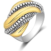 Aprilery Gold and Silver Rings for Women, Fashion Two Tone Statement Cable Ring Gold Knot Criss-Cross Vintage Mixed Metal Band Jewelry for Her