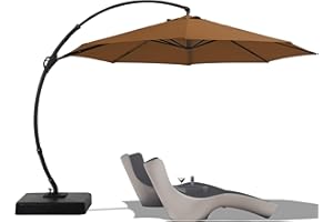 LAUSAINT HOME Outdoor Patio Umbrella with Base Included, Upgraded 12ft Large Sun Shade Cantilever Umbrella Deluxe Curvy Alumi