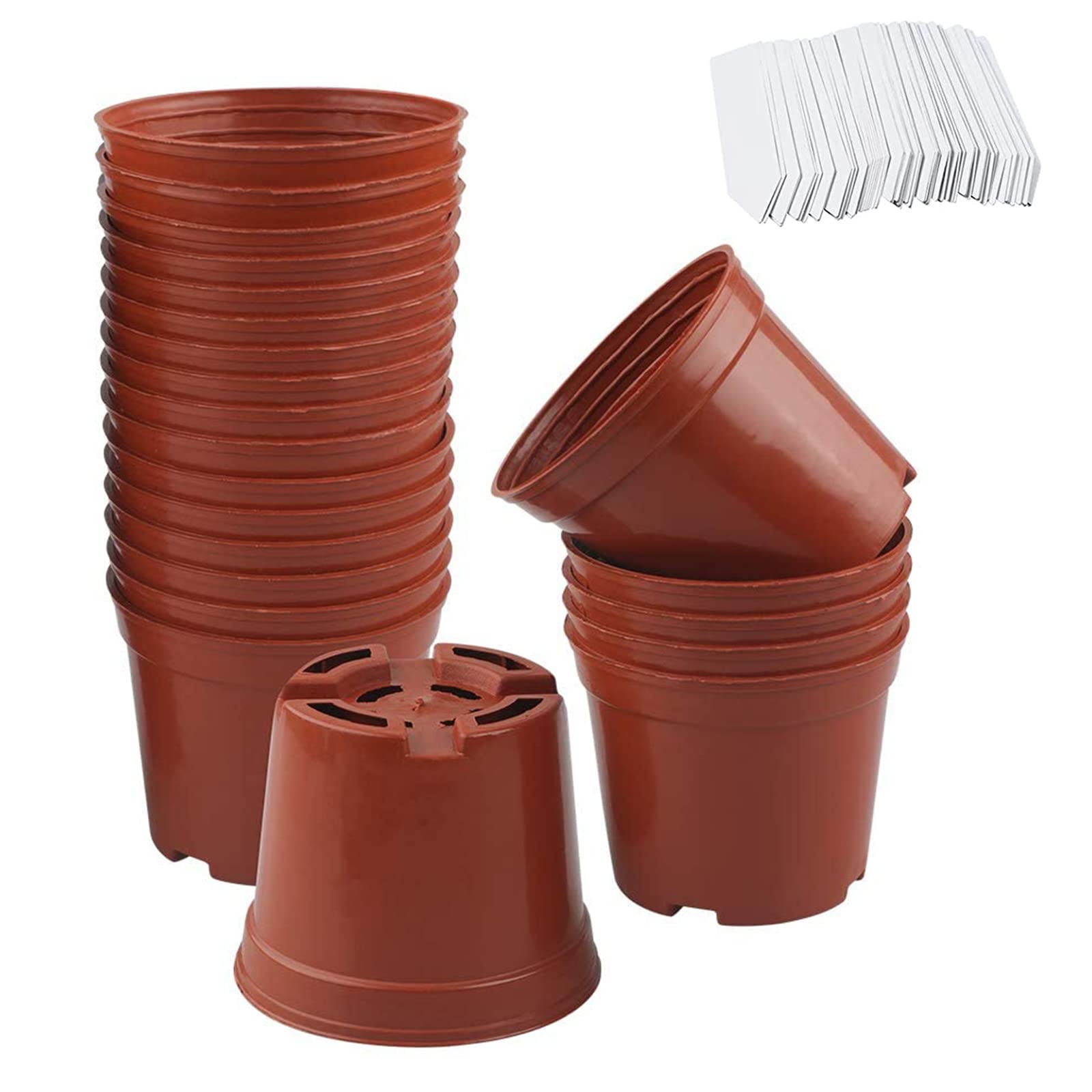 WAIZHIUA 50 Pack Plastic Plant - 7.5cm Nursery Pots, Small Flower Plant Container with Plant Labels for Succulent, Fruit, Vegetable Seedlings Transplanting