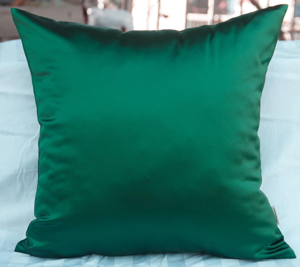 TangDepot Solid Heavy Satin Decorative Throw Pillow Cover, Euro Pillow Shams, European Throw Pillow Covers, Indoor/Outdoor Cushion Covers - (28"x28", Deep Green)
