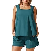 Maacie Maternity 2 Pieces Outfits Summer Linen Shorts Sets Tank Tops Wide Legs Shorts with Pockets