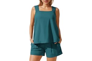 Maacie Maternity 2 Pieces Outfits Summer Linen Shorts Sets Tank Tops Wide Legs Shorts with Pockets