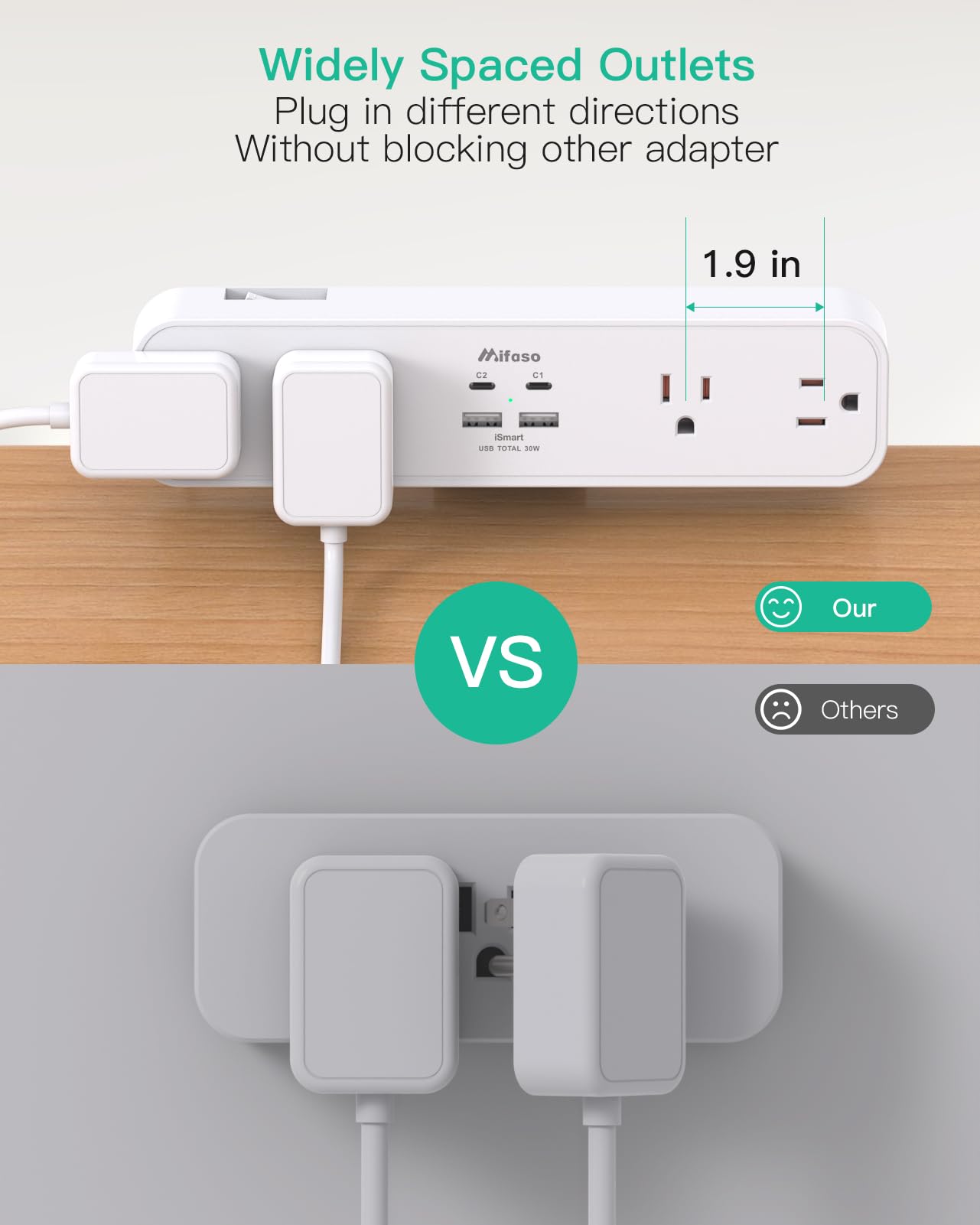 PD30W Desk Clamp Power Strip, Desktop Mount Surge Protector, Fast Charging Station, 5Ft Extension Cord Desk Edge Mount Shelf with 4 Outlets 4 USB Ports (2 USB C), Home Office Accessories Essentials