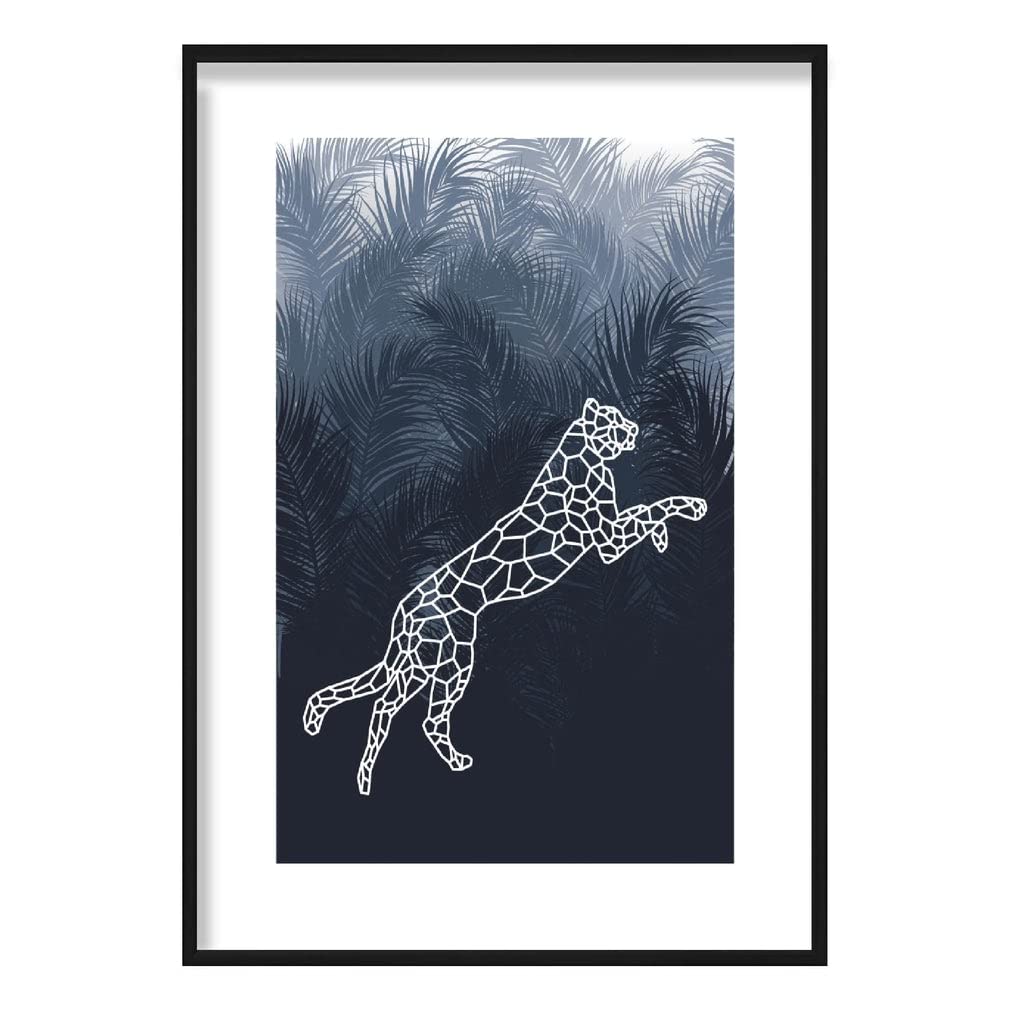 Artze Wall Art Geometric Cheetah with Palms Print, A4 Size, Navy