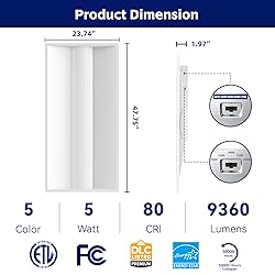 YPII 2x4 FT LED Center Basket Troffer Light, 5CCT