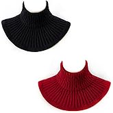 AsggBah 2pcs Knitting Fake Collar Solid Colored Knitted Fake Collar High Collars Turtleneck Dickey Collar Detachable Winter Collar Scarves for Women & Men (Black,Wine Red)