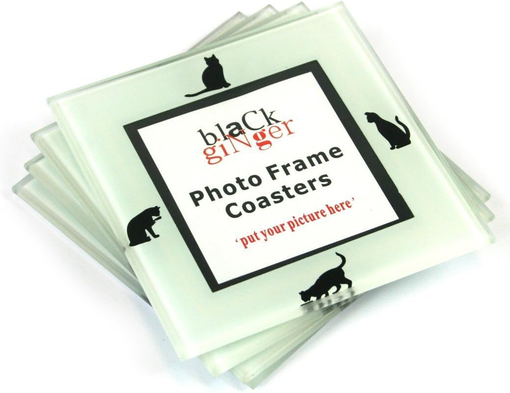 Set of 4 Personalised Cat Glass Coasters with Space for Photos