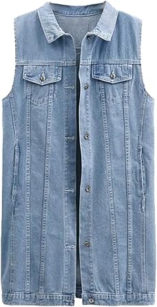 long sleeveless denim jacket