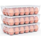 Clear Covered Egg Holder 3-Pack, Plastic Egg Storage for Refrigerator, Egg Tray Container with Lid, Fits 18 Eggs