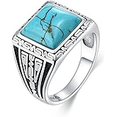 DOLIOX Genuine Square Turquoise Rings for Men 925 Sterling Silver 11MM Natural Real Gemstone Ring Vintage Western Jewelry for Him Husband