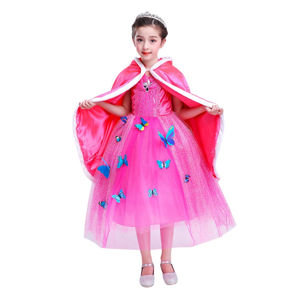 Kids Princess Hooded Cape Christmas Princess Hooded Cloak Costume Girl Cape Princess Dress Up Costume Fairy Cloak For Christmas Birthday Carnival Halloween Cosplay Costume Party Accessories Pink 130cm