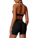 ABOCIW Workout Sets for Women 2 Piece seamless Halter Sports Bra Scrunch Butt Impact Shorts Gym Yoga Outfits