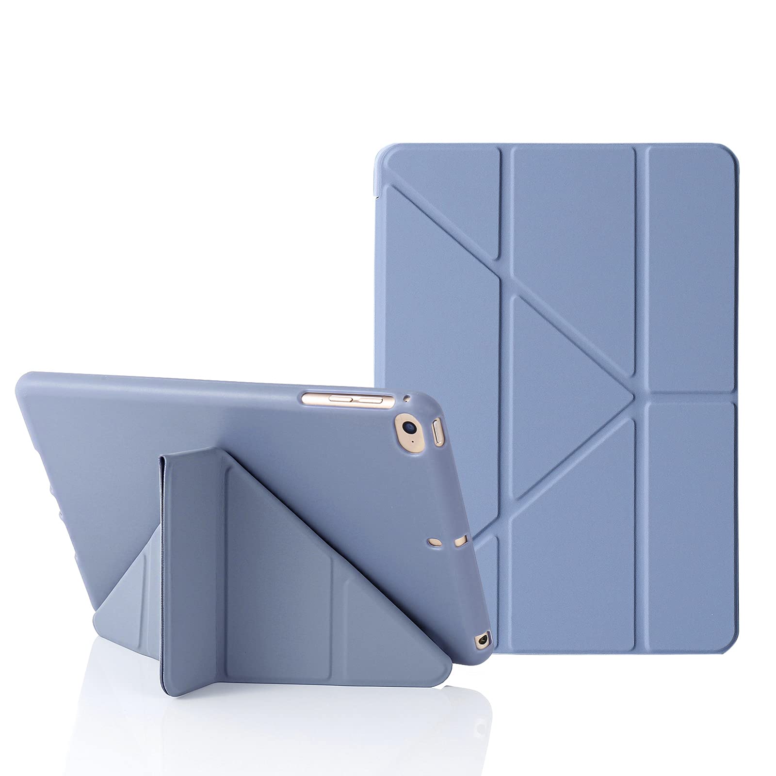 MuyDoux Origami Case for iPad mini 5 4 3 2, iPad Mini Case 7.9 Inch, 5-in-1 Multiple Viewing Angles, Smooth Front Cover & Shockproof Soft Flexible Back, Auto Sleep/Wake, Blue Grey