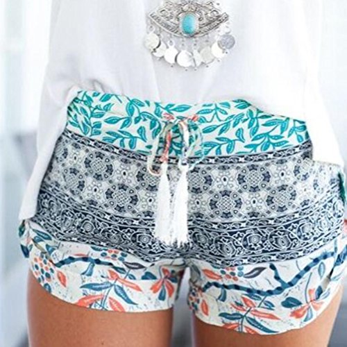 JOYFEEL Women's Casual Floral Printed Elastic Drawstring Beach Shorts Yoga Summer Stretch Workout Active Pant Summer