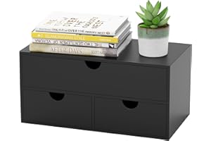 WISUCART Bamboo Desk Organizer with Drawers Desktop Storage Drawers for Bills Office Supplies Kitchen Utensils Organizing Tool for Home Classroom Organization No Assembly (Black)