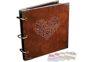 ADVcer Photo Album or DIY Scrapbook (10x10 inch 50 Pages Double Sided), Vintage Leather Cover Three-Ring Binder Picture Booth Albums with 9 Colors 408pcs Self Adhesive Photos Corners for Memory Keep