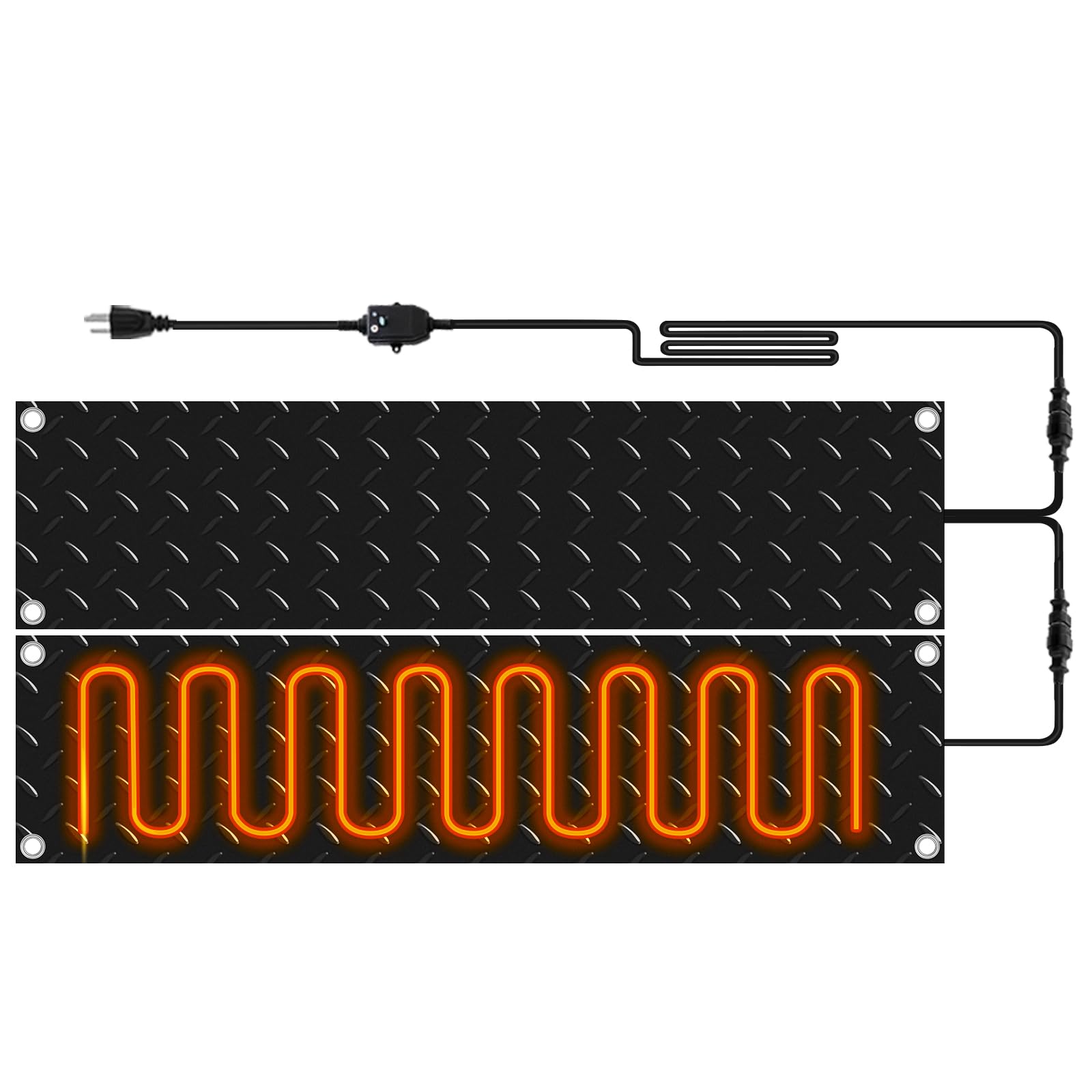 Photo 1 of Riakrum 2 Pcs Heated Snow Melting Mats Outdoor, 10 x 30 in Winter Anti-Slip Heated Rubber Mat for Walkways Decks and Sidewalks, Electric Snow and Ice Melting Pads Connection with 9.84 ft Power Cord