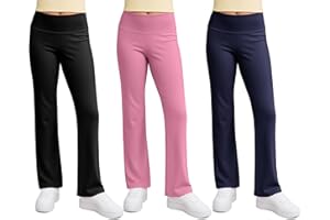BEAT STREET BASICS Beat Street Girls Flare Leggings - 3 Pack Athletic Kids Fold Over Waist Bell Bottom Pants for Yoga, Dance - Made in USA