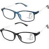 FEIVSN 2Pack Progressive Multifocus Reading Glasses Men Lightweight TR90 Frame No Line Mens Multifocal Trifocal Readers