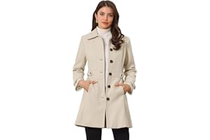 Allegra K Women's Winter Classic Outwear Overcoat with Pockets Single Breasted Pea Coat