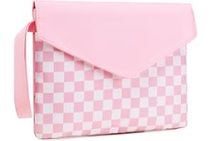 DSIUE Book Sleeve Book Protector Book Covers for Paperbacks, Large Book Sleeve with Handle, 11.6 X 9.3 Inch, Book Lovers Gifts (Checkered Pink)