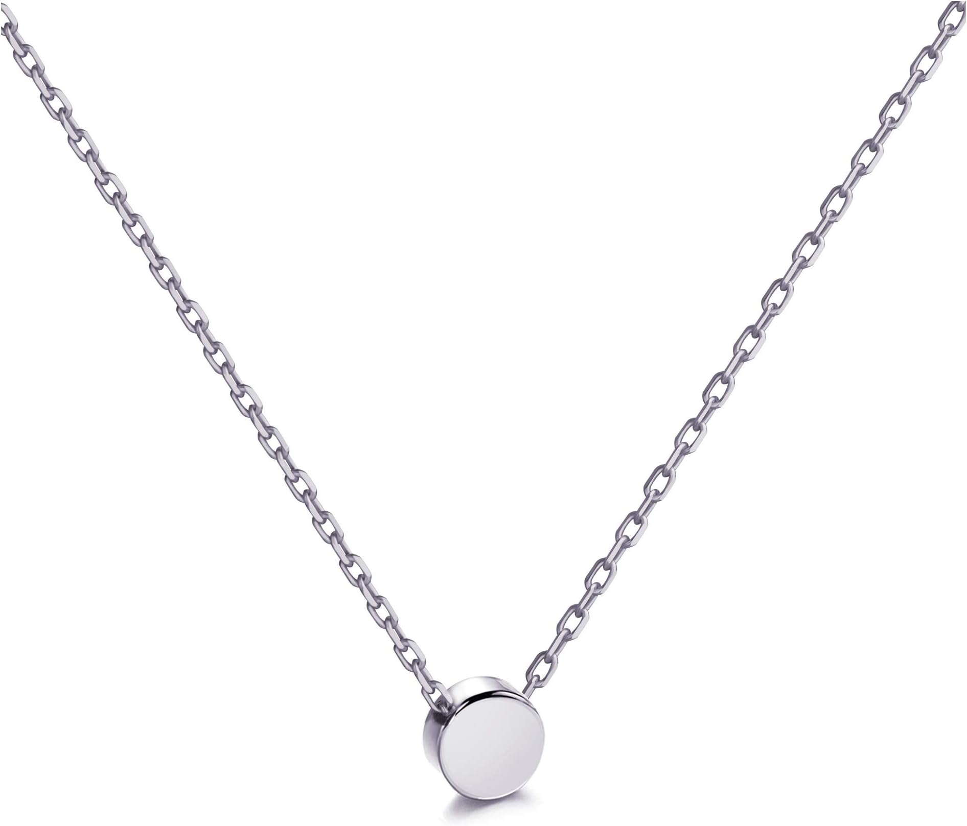 Tiny Teardrop Pendant Necklace Sterling Silver Delicate Minimalist Layering Necklace (Dot-white gold plated)