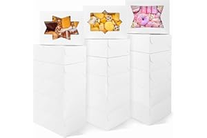 Moretoes 24pcs Bakery Boxes, 8x6x2.5 Inches 3 Style Windows Cookie Boxes, for Candies, Chocolate Strawberries, Cakes, Muffins, Donuts