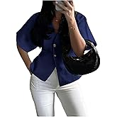 Verdusa Women's Old Money Clothes Summer Short Sleeve Cardigans V Neck Button Down Lightweight Outerwear Knit Sweater