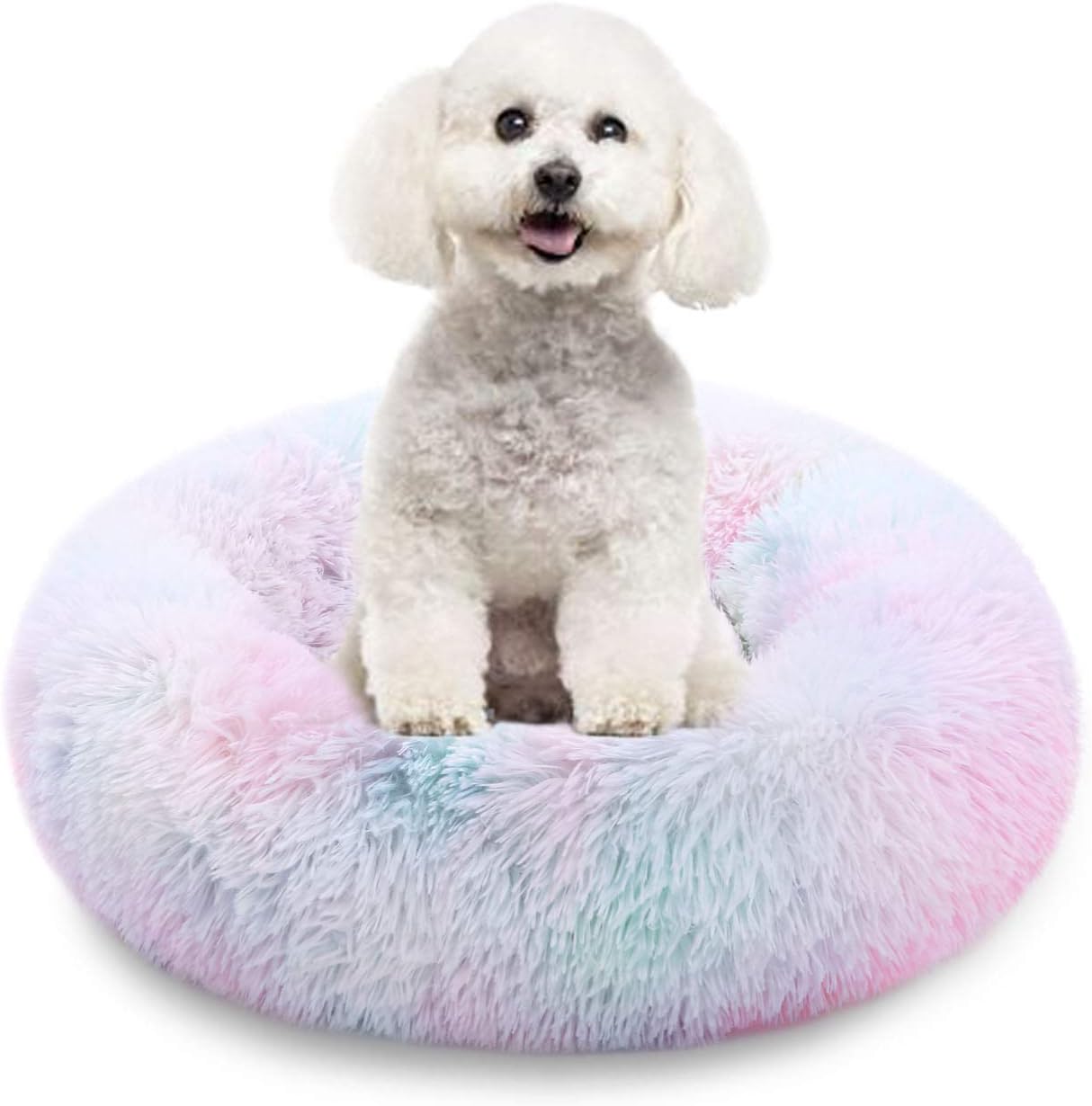 KAMA BRIDAL Marshmallow Cat Bed, Round Donut Beds Sofa for Small Dogs, Warm Plush Calming Pet Bedding, Pluffy, Comfy&Cute Faux Fur Cuddler Indoor, Size 23" : Pet Supplies