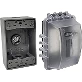 Sealproof 1-Gang Weatherproof Exterior in Use Outlet Cover and Box Kit - Metallic Electrical Outlet Box and UL Extra Duty, Lockable, in Use Outdoor Outlet Cover - Horizontal/Vertical Use