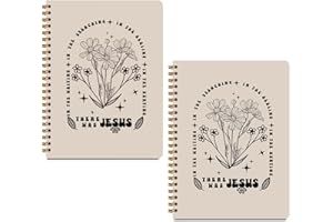 MQBMQB 2Pcs Boho Floral Christian Spiral Notebooks for Women, Notebook College Ruled, Bible Quote Notepads Bible Journaling Notebook, There Was Jesus Hardcover Christian Gifts for Women, A5(8.3x5.8inch)